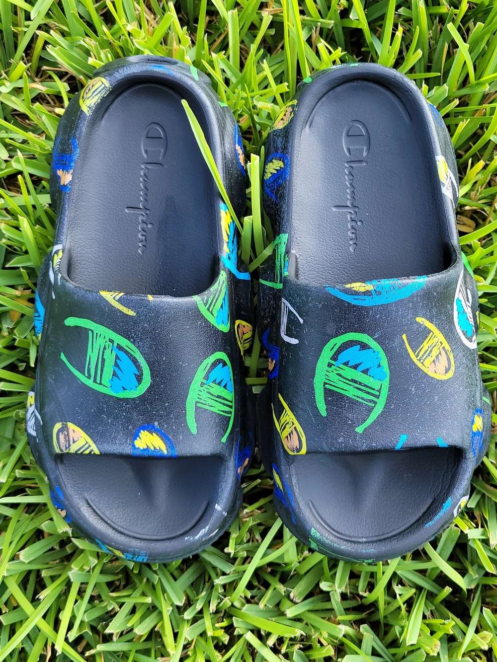 Champion Youth/Big Kid 4Y Meloso Squish Doodle Slide Sandals Black Multicolored
